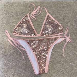 New Rose Gold Sequin Bikini set